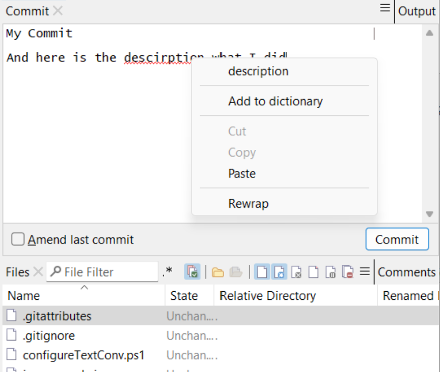 Dedicated Commit Area in  the Log Window